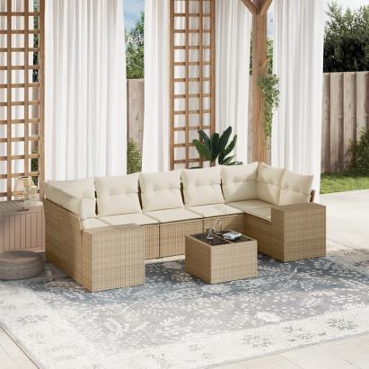 Set canapele de grădină, 8 piese, cu perne, bej, poliratan GartenMobel Dekor