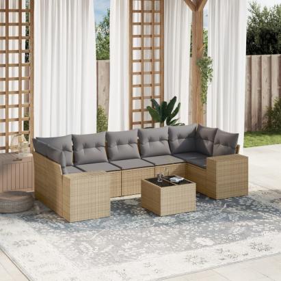 Set canapele de grădină, 8 piese, cu perne, bej, poliratan GartenMobel Dekor