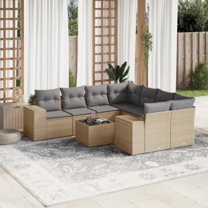 Set canapele de grădină, 9 piese, cu perne, bej, poliratan GartenMobel Dekor