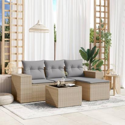 Set canapele de grădină cu perne, 5 piese, bej, poliratan GartenMobel Dekor