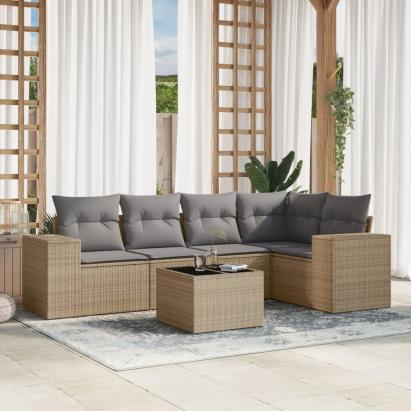 Set canapele de grădină cu perne, 6 piese, bej, poliratan GartenMobel Dekor