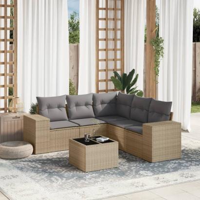 Set canapele de grădină cu perne, 6 piese, bej, poliratan GartenMobel Dekor