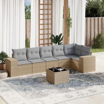Set canapele de grădină, 7 piese, cu perne, bej, poliratan GartenMobel Dekor
