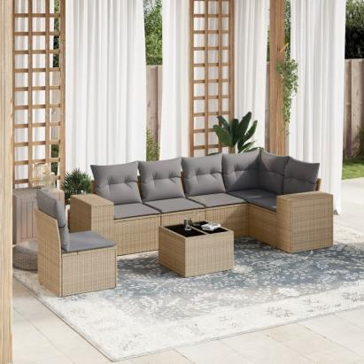 Set canapele de grădină, 7 piese, cu perne, bej, poliratan GartenMobel Dekor