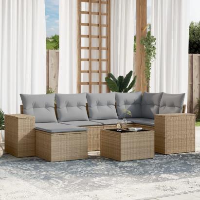 Set canapele de grădină, 7 piese, cu perne, bej, poliratan GartenMobel Dekor