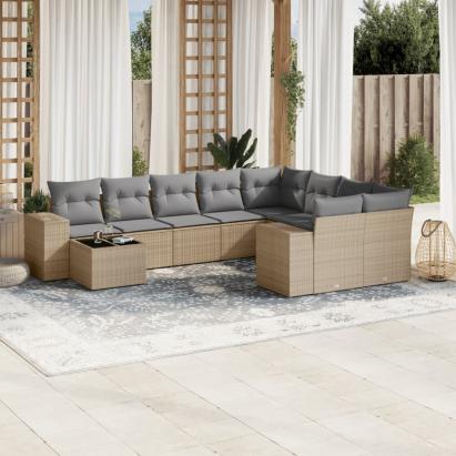 Set canapele de grădină cu perne, 10 piese, bej, poliratan GartenMobel Dekor