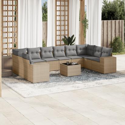 Set canapele de grădină cu perne, 11 piese, bej, poliratan GartenMobel Dekor