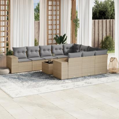 Set canapele de grădină cu perne, 11 piese, bej, poliratan GartenMobel Dekor