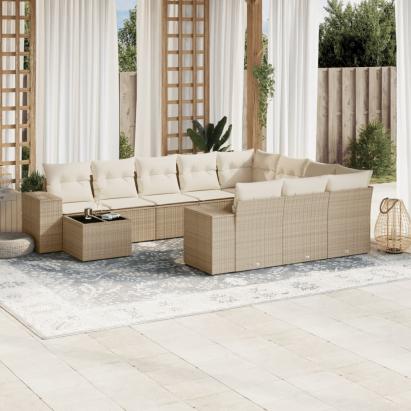 Set canapele de grădină cu perne, 11 piese, bej, poliratan GartenMobel Dekor