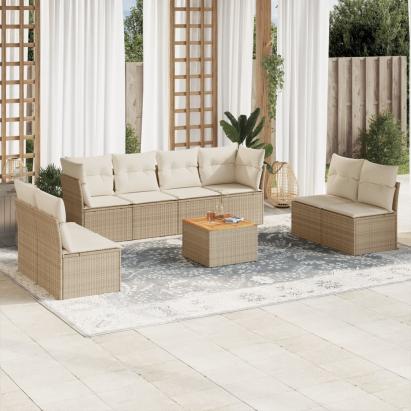 Set canapele de grădină, 9 piese, cu perne, bej, poliratan GartenMobel Dekor