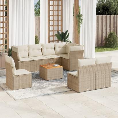 Set canapele de grădină, 9 piese, cu perne, bej, poliratan GartenMobel Dekor