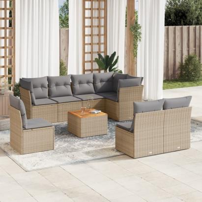 Set canapele de grădină, 9 piese, cu perne, bej, poliratan GartenMobel Dekor