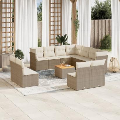 Set canapele de grădină cu perne, 12 piese, bej, poliratan GartenMobel Dekor