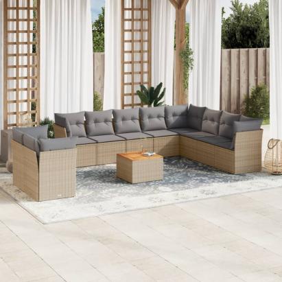 Set canapele de grădină, 11 piese, cu perne, bej, poliratan GartenMobel Dekor
