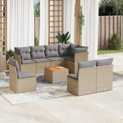 Set canapele de grădină, 9 piese, cu perne, bej, poliratan GartenMobel Dekor