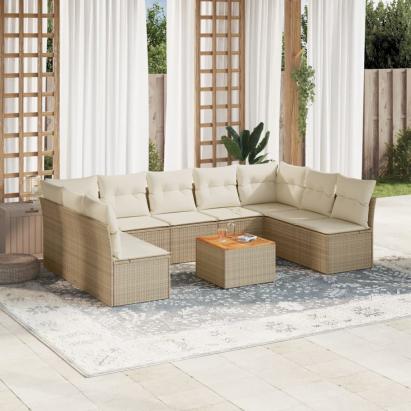 Set canapele de grădină cu perne, 10 piese, bej, poliratan GartenMobel Dekor