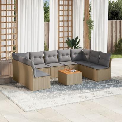 Set canapele de grădină, 10 piese, cu perne, bej, poliratan GartenMobel Dekor