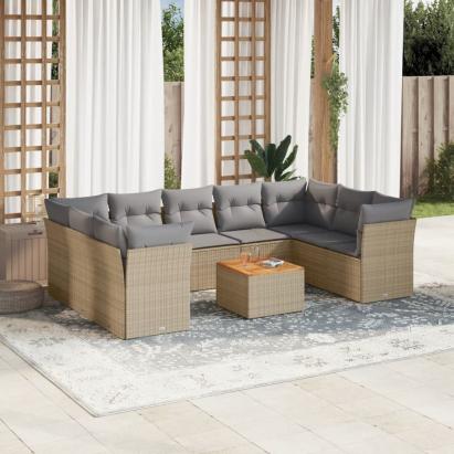 Set canapele de grădină, 10 piese, cu perne, bej, poliratan GartenMobel Dekor