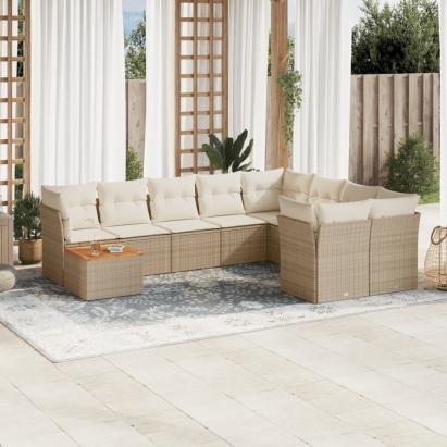 Set canapele de grădină cu perne, 10 piese, bej, poliratan GartenMobel Dekor