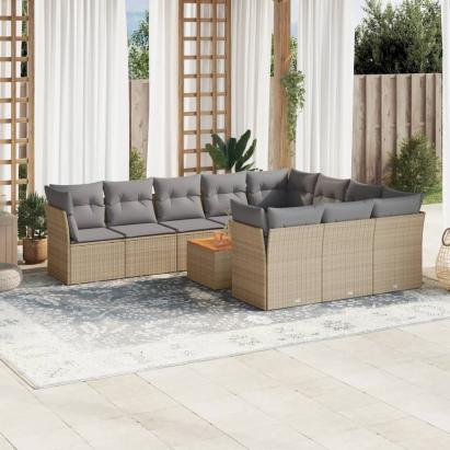Set canapele de grădină, 11 piese, cu perne, bej, poliratan GartenMobel Dekor