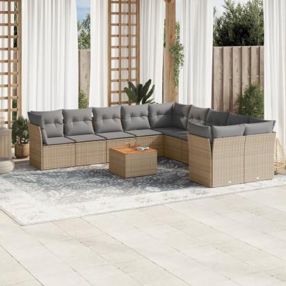 Set canapele de grădină, 11 piese, cu perne, bej, poliratan GartenMobel Dekor