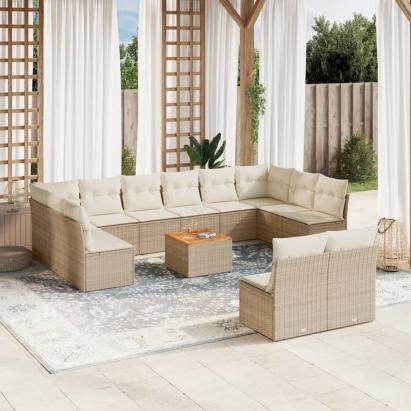 Set canapele de grădină, 13 piese, cu perne, bej, poliratan GartenMobel Dekor