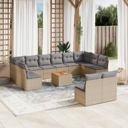 Set canapele de grădină, 13 piese, cu perne, bej, poliratan GartenMobel Dekor