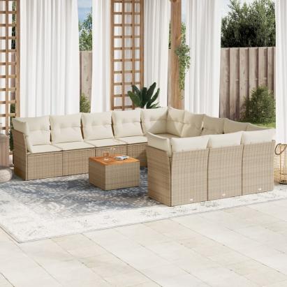 Set canapele de grădină cu perne, 12 piese, bej, poliratan GartenMobel Dekor