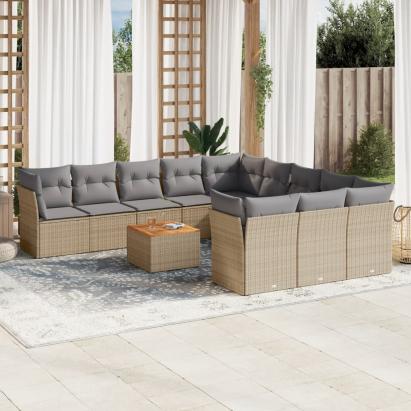 Set canapele de grădină, 12 piese, cu perne, bej, poliratan GartenMobel Dekor