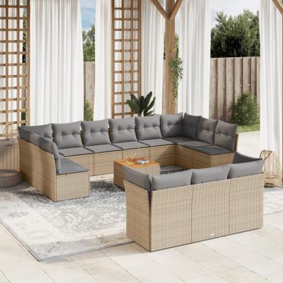 Set canapele de grădină, 14 piese, cu perne, bej, poliratan GartenMobel Dekor