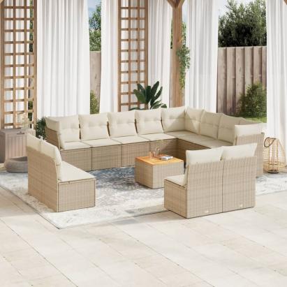 Set canapele de grădină, 13 piese, cu perne, bej, poliratan GartenMobel Dekor