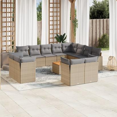 Set canapele de grădină, 13 piese, cu perne, bej, poliratan GartenMobel Dekor