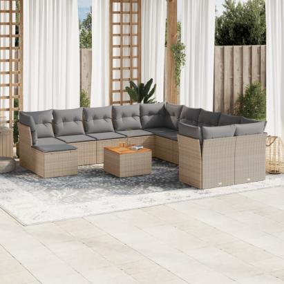 Set canapele de grădină, 12 piese, cu perne, bej, poliratan GartenMobel Dekor
