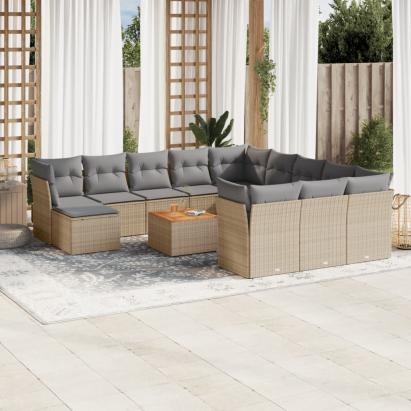 Set canapele de grădină, 13 piese, cu perne, bej, poliratan GartenMobel Dekor