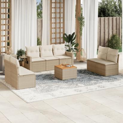 Set canapele de grădină, 8 piese, cu perne, bej, poliratan GartenMobel Dekor