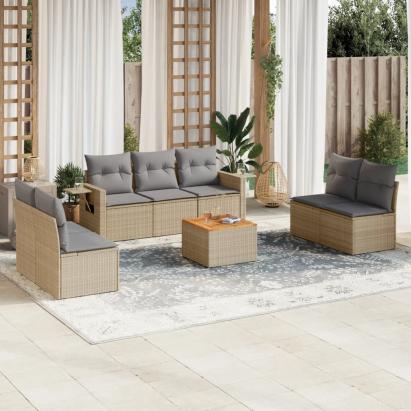 Set canapele de grădină, 8 piese, cu perne, bej, poliratan GartenMobel Dekor