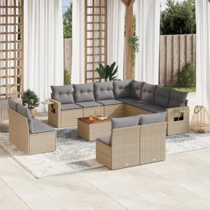 Set canapele de grădină, 12 piese, cu perne, bej, poliratan GartenMobel Dekor