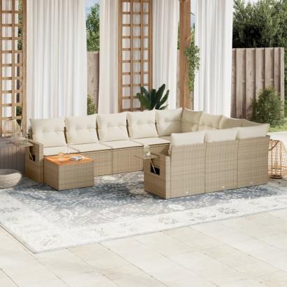 Set canapele de grădină cu perne, 11 piese, bej, poliratan GartenMobel Dekor