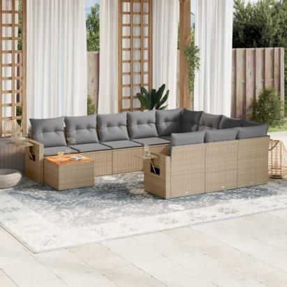 Set canapele de grădină, 11 piese, cu perne, bej, poliratan GartenMobel Dekor