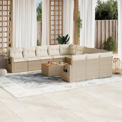 Set canapele de grădină cu perne, 12 piese, bej, poliratan GartenMobel Dekor