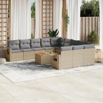 Set canapele de grădină, 12 piese, cu perne, bej, poliratan GartenMobel Dekor