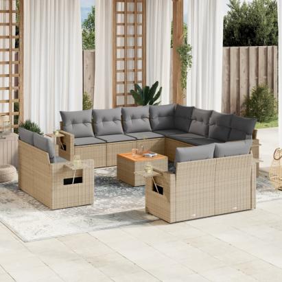 Set canapele de grădină, 12 piese, cu perne, bej, poliratan GartenMobel Dekor