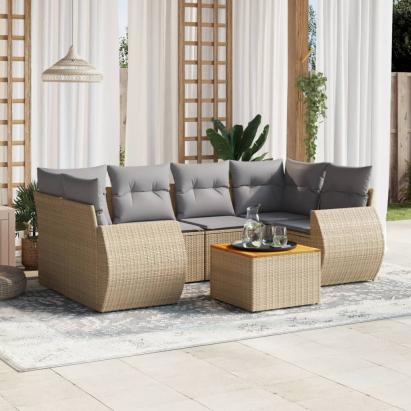 Set canapele de grădină, 7 piese, cu perne, bej, poliratan GartenMobel Dekor