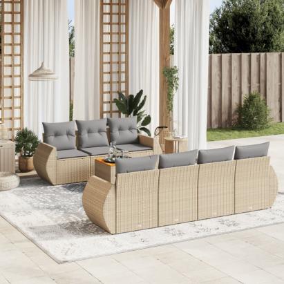 Set canapele de grădină, 8 piese, cu perne, bej, poliratan GartenMobel Dekor