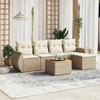 Set canapele de grădină cu perne, 6 piese, bej, poliratan GartenMobel Dekor