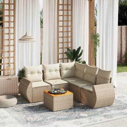 Set canapele de grădină cu perne, 6 piese, bej, poliratan GartenMobel Dekor