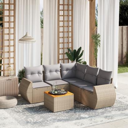 Set canapele de grădină cu perne, 6 piese, bej, poliratan GartenMobel Dekor