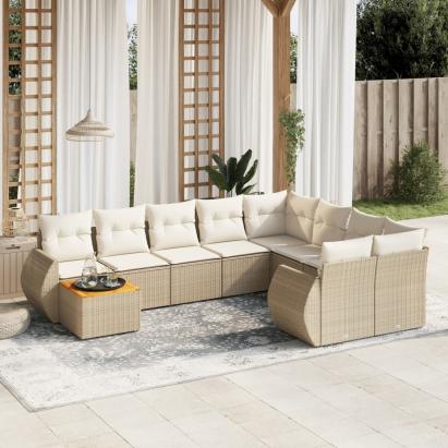 Set canapele de grădină cu perne, 10 piese, bej, poliratan GartenMobel Dekor