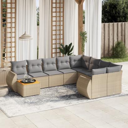 Set canapele de grădină cu perne, 10 piese, bej, poliratan GartenMobel Dekor