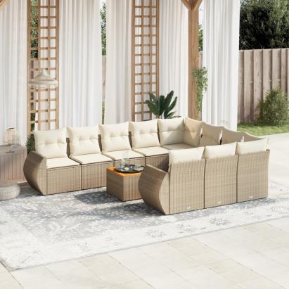 Set canapele de grădină cu perne, 11 piese, bej, poliratan GartenMobel Dekor